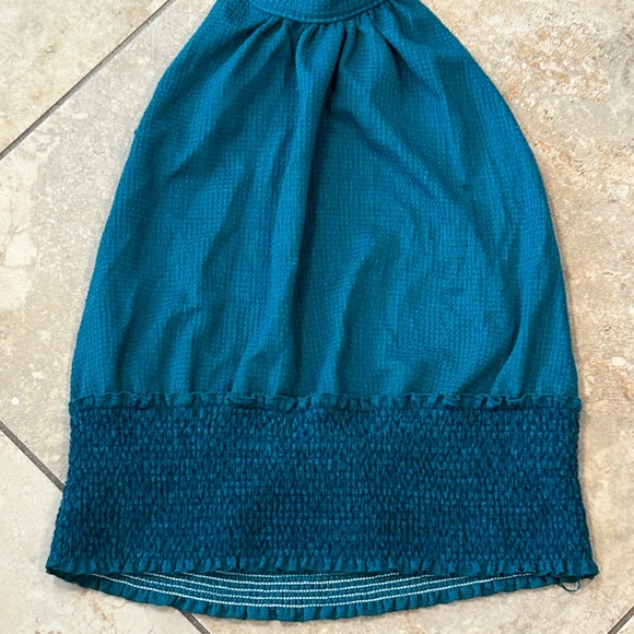 Free People Halter Top Womens M Teal Smocked Textured Boho Festival Tank Beachy - Picture 3 of 11